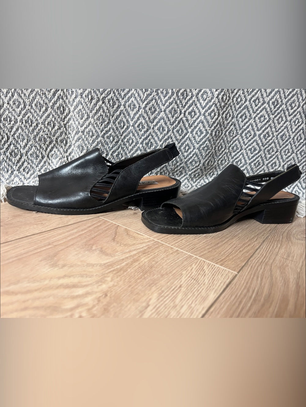 Connie Black Leather Open-Toe Slingback Mules